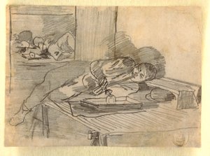 Zeichnung, Chinesischer Mann raucht eine Opium-Pfeife, ein Baxter Street Club House, New York City, ca. 1874