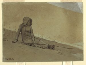 Mädchen auf einem Hügel sitzend, 1878 von Winslow Homer