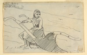 Mädchen auf einem Pflug sitzend von Winslow Homer