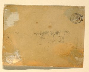Zeichnung, Umrissskizze eines Wagenzugs, 1862 von Winslow Homer