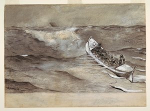 Das Rettungsboot, Studie für Aquarell, "Wrack der 