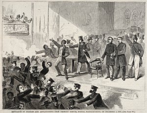 Vertreibung von Schwarzen und Abolitionisten aus dem Tremont-Tempel, Boston, Massachusetts..., 1860