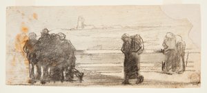 Figuren mit Blick auf die Bucht und ein kleines Boot, Cullercoats, England von Winslow Homer