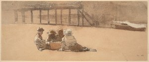 Vier Jungen am Strand