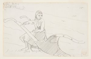 Mädchen auf einem Pflug sitzend von Winslow Homer