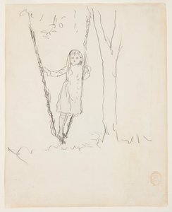 Mädchen auf einer Schaukel stehend von Winslow Homer