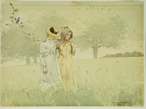 Mädchen spazieren in einem Obstgarten, 1879 von Winslow Homer