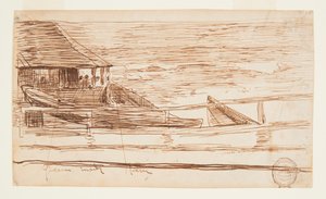 Haus an einem Geländer mit gestrandeten Dories von Winslow Homer