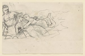 Stehender Mann, der zu zwei ertrinkenden Figuren schaut (Studie für Undertow) von Winslow Homer