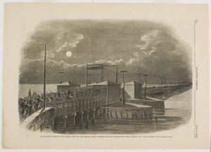 Die Vorhut der Großen Armee der Vereinigten Staaten überquert die Lange Brücke über den Potomac um 2 Uhr morgens am 24. Mai 1861