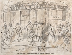 Die kalte Periode, Boston - Szene, Ecke Milk und Washington Streets, 1858 von Winslow Homer