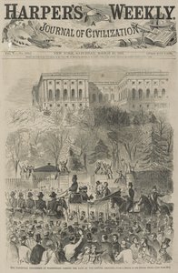 Der Einweihungszug in Washington passiert das Tor des Kapitolgeländes, 1861