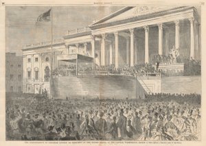 Die Amtseinführung von Abraham Lincoln als Präsident der Vereinigten Staaten, am Kapitol, Washington, 4. März 1861; aus Harper