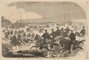 Die Union Kavallerie und Artillerie beginnt die Verfolgung der Rebellen auf dem Yorktown Turnpike, aus Harper