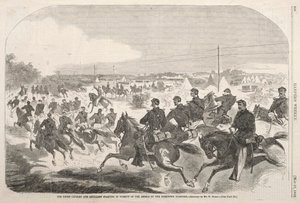 Die Union Kavallerie und Artillerie starten die Verfolgung der Rebellen auf dem Yorktown Turnpike, 1862