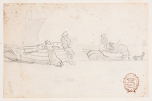 Zwei Boote am Strand mit Figuren, Cullercoats, England von Winslow Homer