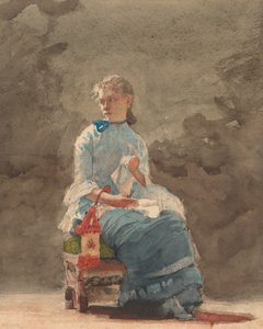 Junge Frau beim Nähen von Winslow Homer