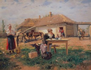 Die Ankunft der Lehrerin im Dorf von Wladimir Jegorowitsch Makowski