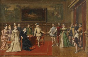 Catherine de Medici trifft ihre Söhne Charles IX und Heinrich III
