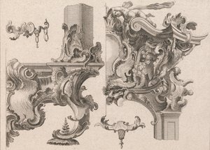 Vorschlag zur Dekoration des unteren rechten und oberen rechten Teils eines Altars, gedruckt ca. 1750-56