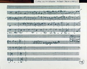 Notenblatt von Querite primum regnum Dei von Mozart zur Erlangung des Titels Accademia filarmonico, Version korrigiert von Vater Martini (1770) von Wolfgang Amadeus Mozart