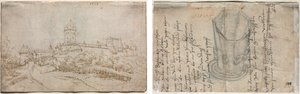 Ansicht eines Schlosses (recto); Achteckiger Becher (verso) von Wolfgang Huber