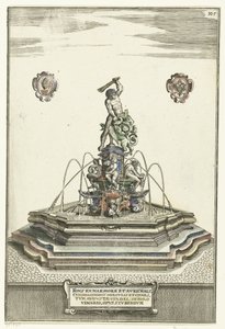 Sechseckiges Becken auf Erhöhung mit Treppen (Architectura Curiosa Nova) von Wolfgang Kilian