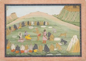 Hanuman belebt Rama und Lakshmana mit Heilkräutern..., Ramayana-Serie, ca. 1790