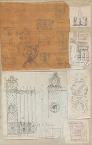 Seite aus einem Sammelalbum mit Zeichnungen und mehreren Drucken von Architektur, Werkstatt von Charles Percier, Werkstatt von Pierre François Léonard Fontaine