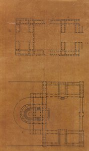 Seite aus einem Sammelalbum mit Zeichnungen und mehreren Architekturabdrücken, ca. 1800-1850