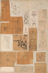 Seite aus einem Sammelalbum mit Zeichnungen und mehreren Drucken von Architektur, ca. 1800-1850. Werkstatt von Charles Percier, Werkstatt von Pierre François Léonard Fontaine