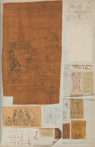 Seite aus einem Sammelalbum mit Zeichnungen und mehreren Drucken von Architektur, ca. 1800-1850. Schöpfer: Werkstatt von Charles Percier, Werkstatt von Pierre François Léonard Fontaine