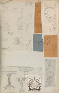 Seite aus einem Sammelalbum mit Zeichnungen und mehreren Drucken von Architektur, ca. 1800-1850. Schöpfer: Werkstatt von Charles Percier, Werkstatt von Pierre François Léonard Fontaine