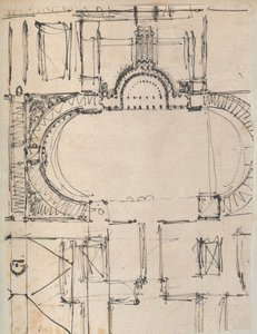 Seite aus einem Sammelalbum mit Zeichnungen und mehreren Drucken von Architektur, ca. 1800-1850. Werkstatt von Charles Percier, Werkstatt von Pierre François Léonard Fontaine