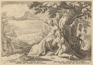 Clymene drängt Phaeton, Helios zu finden von Workshop of Hendrick Goltzius, after Hendrick Goltzius