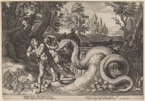 Der Drache, der die Gefährten von Kadmos verschlingt