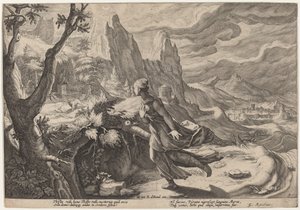 Thisbe erschreckt durch den Löwen von Workshop of Hendrick Goltzius, after Hendrick Goltzius