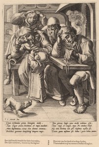 Wenn dein Geldbeutel leer ist, isst du Knochen, nicht Speck von Workshop of Hendrick Goltzius, after Karel van Mander I