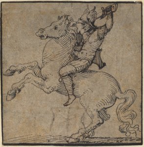 Krieger in Renaissance-Rüstung auf einem steigenden Pferd von Workshop of Peter Vischer the Younger