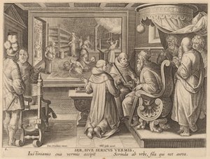 Seide oder der Seidenwurm (Ser, Sive Sericus Vermis) von Workshop of Philip Galle after Jan van der Straet