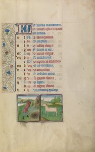 Ein Mann arbeitet auf einem Feld; Tierkreiszeichen Widder von Workshop of Willem Vrelant