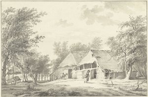 Landschaft mit Bauernhof und Frau mit Korb von Wybrand Hendriks