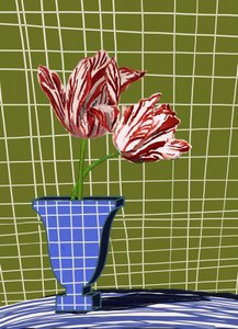 Gestreifte Tulpen in blauer Vase von XHOZUCAN