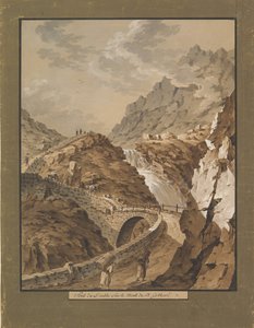 Teufelsbrücke in Richtung Gotthardmassiv in der Schweiz