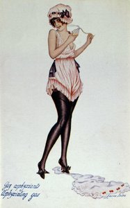 Modellkorsett um 1830 und Tür - Strumpfband. Von Xavier Sager (1870-1930) In „Das Korsett in Kunst und Moral vom 18. bis zum 19.“ von F. Libron und H. Clouzot von Xavier Sager