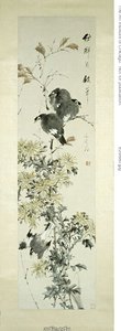 Haubenmainas und Chrysanthemen