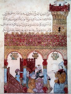 Der wandernde Navigator Abu-Zayd in der Moschee von Basra. Miniatur aus den „Maqamat“ von Abu Mohammed al-Kasim ibn Ali Hariri (1054-1122)