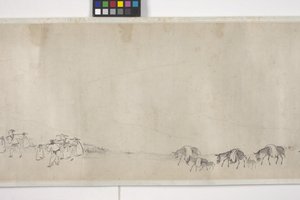 Hundert Esel transportieren Getreide, Handrolle, ca. 1700 von Ye Yin
