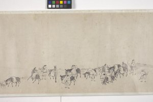 Hundert Esel transportieren Getreide, Handrolle, ca. 1700