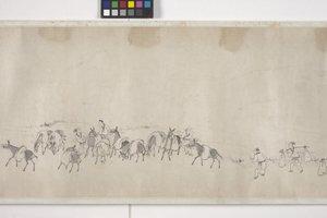 Hundert Esel transportieren Getreide, Handrolle, ca. 1700